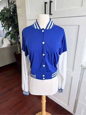 Classic Blue and White Women's Bomber Varsity Jacket Cropped XL Dodgers LA